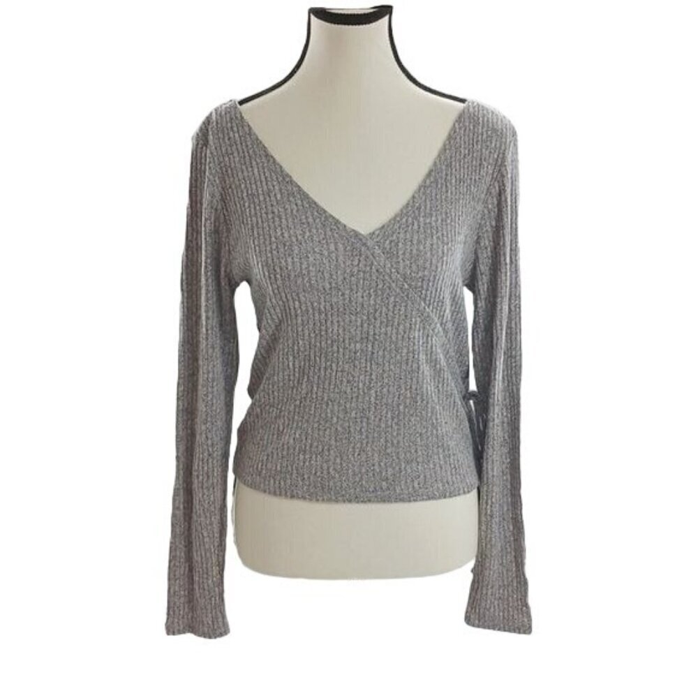 Arizona Knit Top V Neck Ribbed Stretch Long Sleeve Side Tie Womens Size M